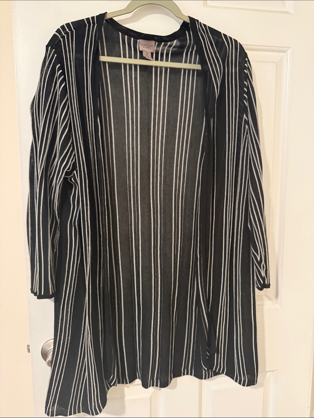 Chico's Black and White Striped Open Cardigan